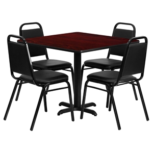 5 Pieces Square Table Set - Black Chairs, Mahogany Top 