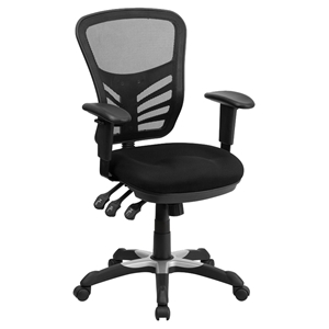 Mid Back Swivel Task Chair - Triple Paddle Control, Black Mesh 