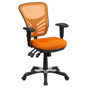 Mid Back Mesh Swivel Task Chair - Triple Paddle Control, Orange 