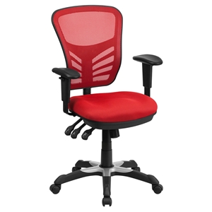 Mid Back Mesh Swivel Task Chair - Triple Paddle Control, Red 