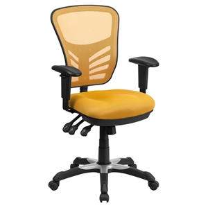 Mid Back Mesh Swivel Task Chair - Triple Paddle Control, Yellow, Orange 