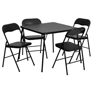 5 Pieces Folding Card Table and Chair Set - Black 