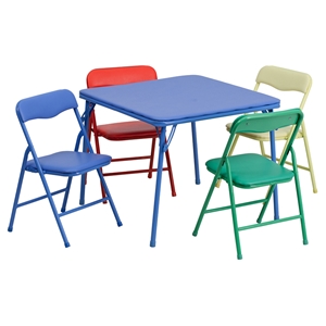 Kid Colorful 5 Pieces Folding Table Set - Blue, Green, Red and Yellow 