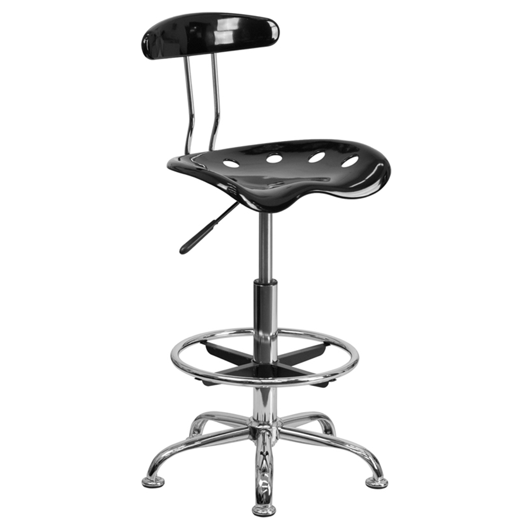 Flash furniture vibrant black and discount chrome drafting stool with tractor seat