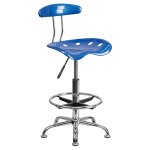 Vibrant Drafting Stool - Tractor Seat, Bright Blue and Chrome 