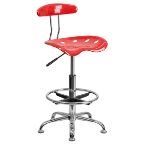 Vibrant Drafting Stool - Tractor Seat, Cherry Tomato and Chrome 