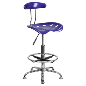 Vibrant Drafting Stool - Tractor Seat, Deep Blue and Chrome 