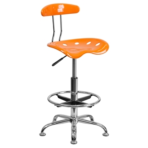 Vibrant Drafting Stool - Tractor Seat, Orange and Chrome 