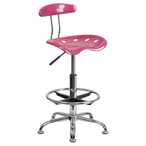 Vibrant Drafting Stool - Tractor Seat, Pink and Chrome 