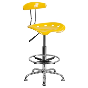 Vibrant Drafting Stool - Tractor Seat, Orange, Yellow and Chrome 