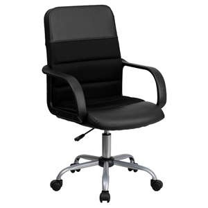 Mid Back Swivel Task Chair - Black Leather and Mesh 