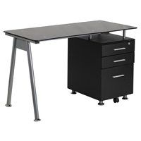 Computer Desk - Glass Top, 3 Drawers, Black