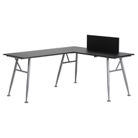 L-Shape Computer Desk - Black Laminate Top, Silver Frame