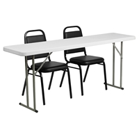 3 Pieces Folding Table Set - Trapezoidal Back Stack Chairs