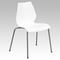 Hercules Series Stack Chair - Lumbar Support, Silver Frame, White