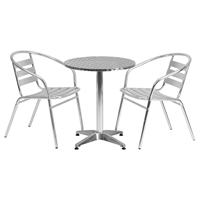 3 Pieces 23.5" Round Dining Set - Aluminum, Slat Chairs