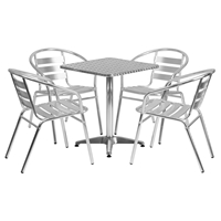 5 Pieces 23.5" Square Dining Set - Aluminum, Slat Chairs