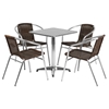 5 Pieces 23.5" Square Dining Set - Aluminum, Dark Brown, Rattan Chairs - FLSH-TLH-ALUM-24SQ-020CHR4-GG