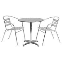 3 Pieces 27.5" Round Dining Set - Aluminum, Slat Chairs