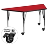 Mobile 24" x 48" Trapezoid Preschool Activity Table - Red Top, Adjustable Legs - FLSH-XU-A2448-TRAP-RED-H-P-CAS-GG