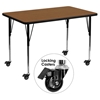 Mobile 30" x 48" Activity Table - Adjustable Legs, Oak Top - FLSH-XU-A3048-REC-OAK-H-A-CAS-GG