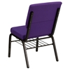 Hercules Series Stacking Church Chair - Book Rack, Purple, Gold Vein - FLSH-XU-CH-60096-PU-BAS-GG