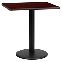 30" Square Dining Table - Mahogany, Black, Round Pedestal Base