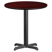 24" Round Dining Table - Mahogany Top, 22" Black Pedestal Base