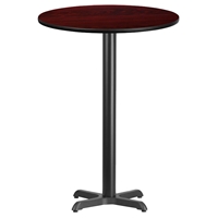 24" Round Bar Table - Mahogany Top, 18" Black Pedestal Base