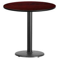 30" Round Dining Table - Mahogany Top, 18" Black Pedestal Base