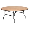 72" Round Wood Banquet Table - Folding, Natural - FLSH-YT-WRFT72-TBL-GG