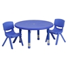 3 Pieces 33" Round Activity Table Set - Adjustable, Blue - FLSH-YU-YCX-0073-2-ROUND-TBL-BLUE-R-GG