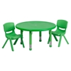 3 Pieces 33" Round Activity Table Set - Adjustable, Green - FLSH-YU-YCX-0073-2-ROUND-TBL-GREEN-R-GG