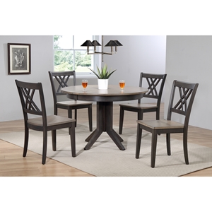 5 Pieces Contemporary Dining Set - Double X-Back, Wood Seat, Gray Stone and Black Stone 