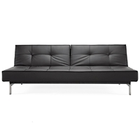 Splitback Deluxe Sofa Bed - Stainless Steel, Black Leather Look