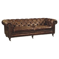 Birmingham Leather Sofa - Nailhead, Button Tufted, Brown