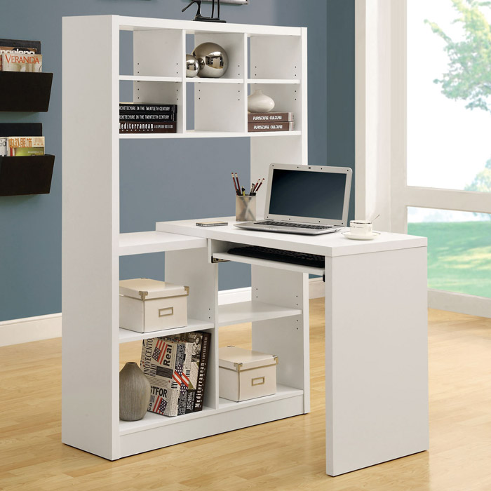 desk with tall bookcase