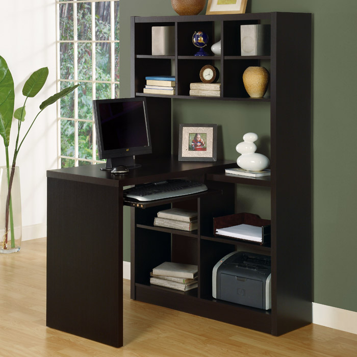 desk with tall bookcase