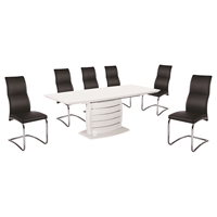 7 Pieces Cafe-446 Extended Dining Set - High Back, Black, White