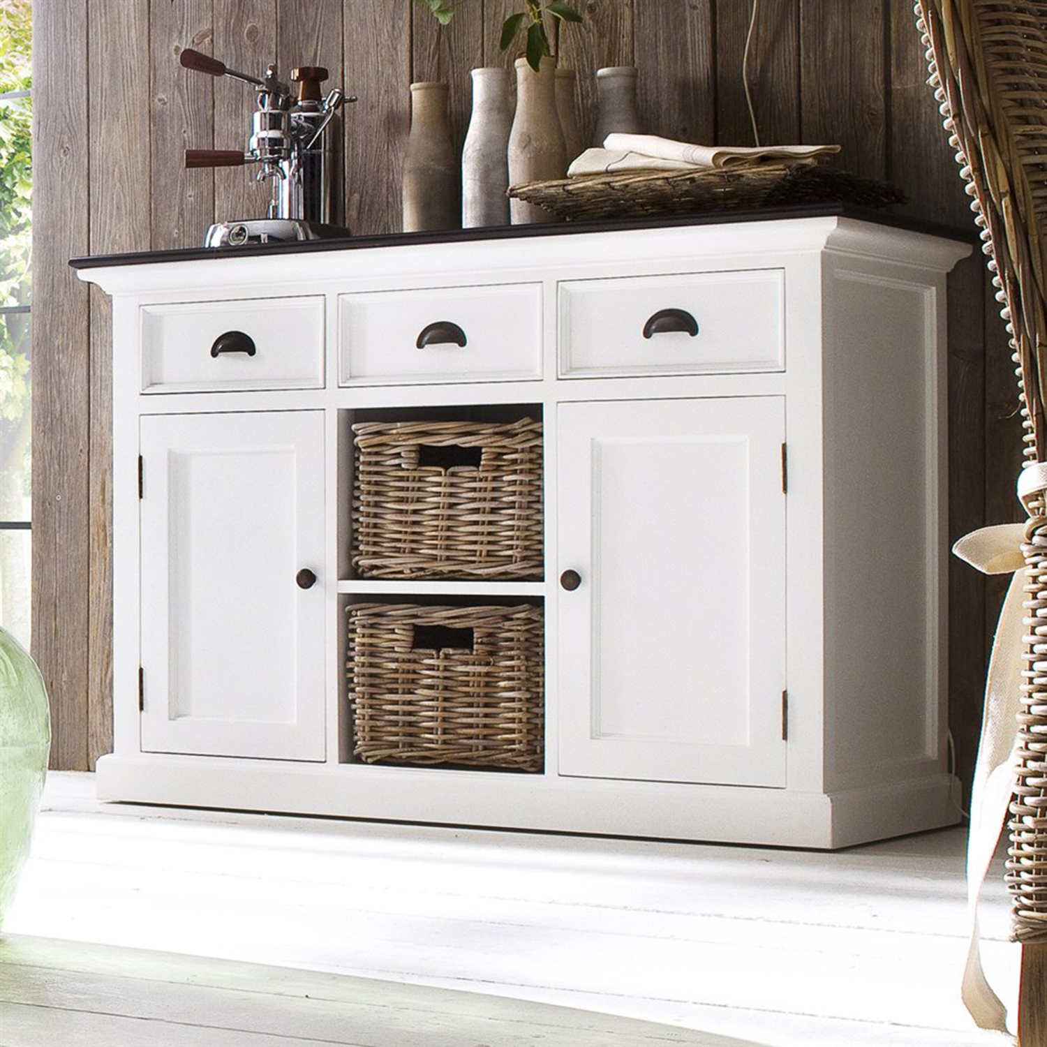 buffet table with baskets