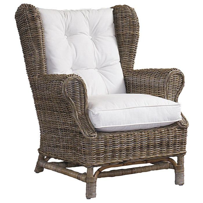 Wingback Lounge Chair White Cushion Gray Kubu Wicker DCG Stores