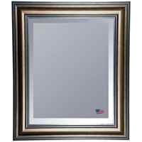 Hanging Mirror - Stepped Antiqued Silver & Black Frame, Beveled Glass