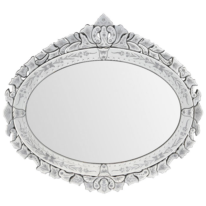 Skyler Mirror - Oval, Venetian Style, Etched Details