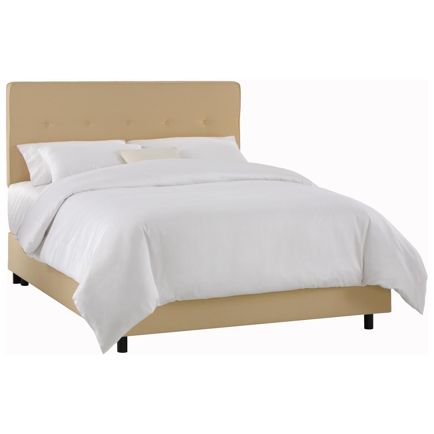 Cassiopeia Upholstered Bed - Twill, Button Accents, Khaki | DCG Stores