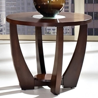 Rafael Round Side Table - Crackled Glass, Dark Cherry Wood