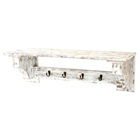 Wood Shelf with 4 Hooks - Rustic White (Set of 2)