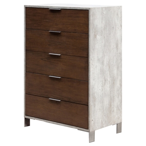 Nova Domus Conner Modern Chest - 5 Drawers, Dark Walnut and Concrete 