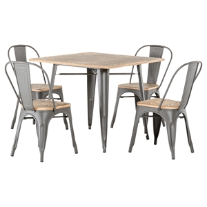 Modrest 5 Pieces Square Dining Set - Gray, Walnut 