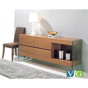 Modrest Aura Modern Buffet - 4 Drawers, Walnut 