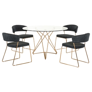 Modrest Ashland 5 Pieces Modern Round Dining Set - Clear and Gray 